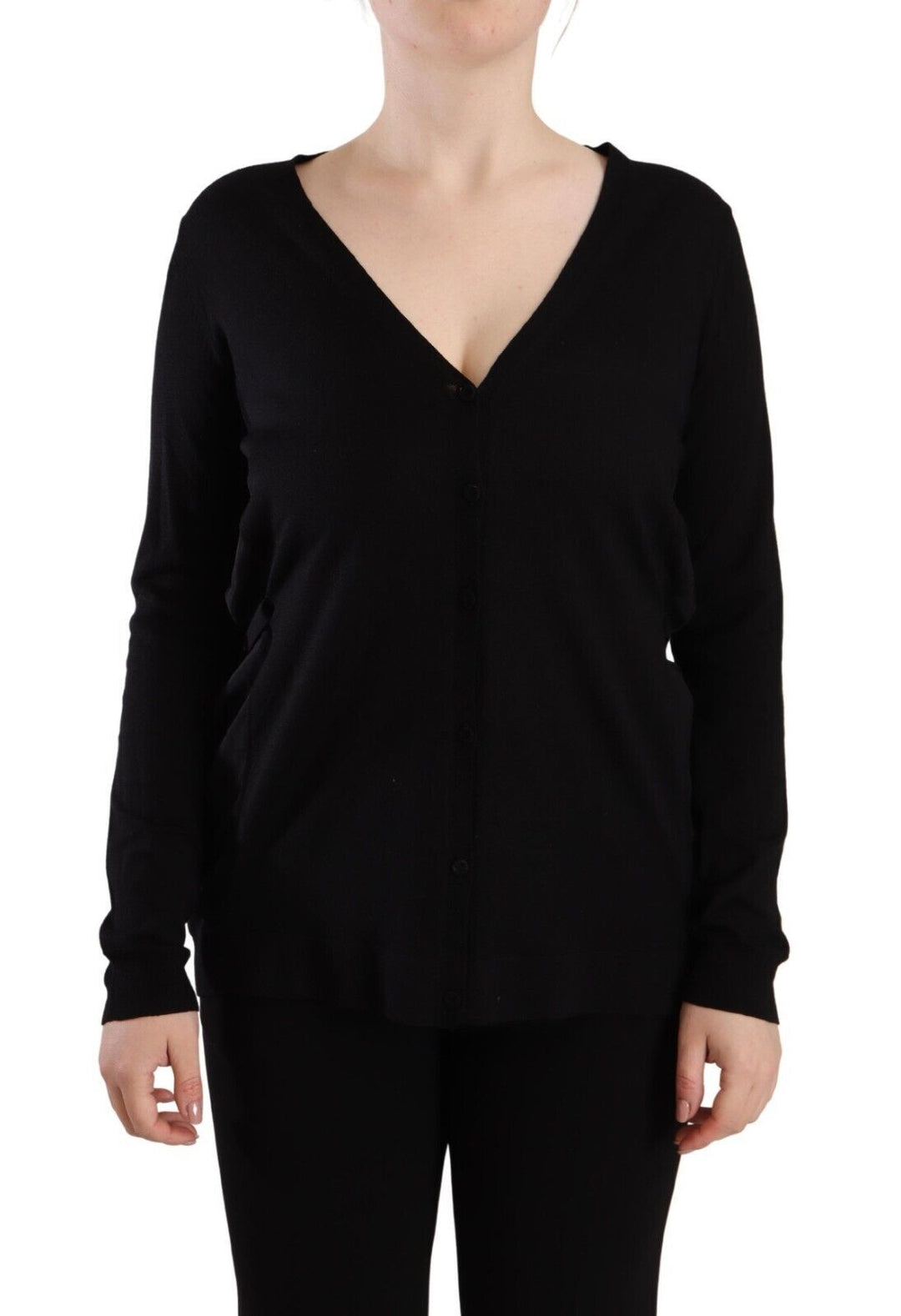 Women’s Dolce &amp; Gabbana Black Wool V-neck Long Sleeves Pullover Top