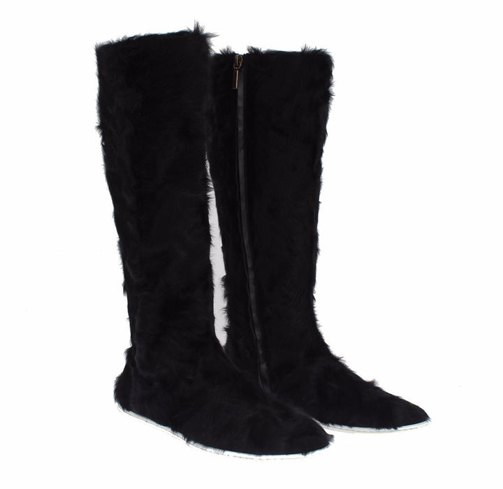 Women’s Dolce &amp; Gabbana Black Xiangao Lamb Fur Leather Boots