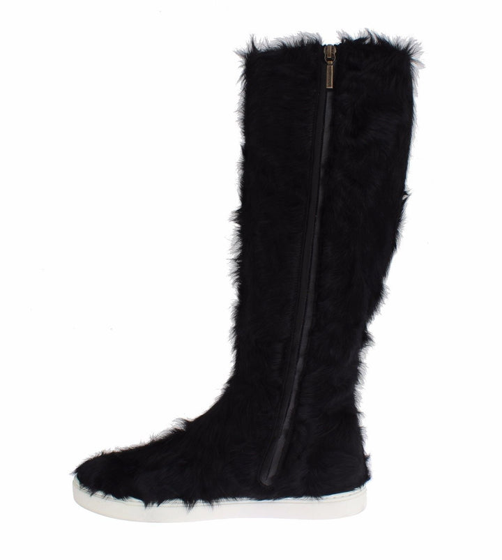 Women’s Dolce &amp; Gabbana Black Xiangao Lamb Fur Leather Boots