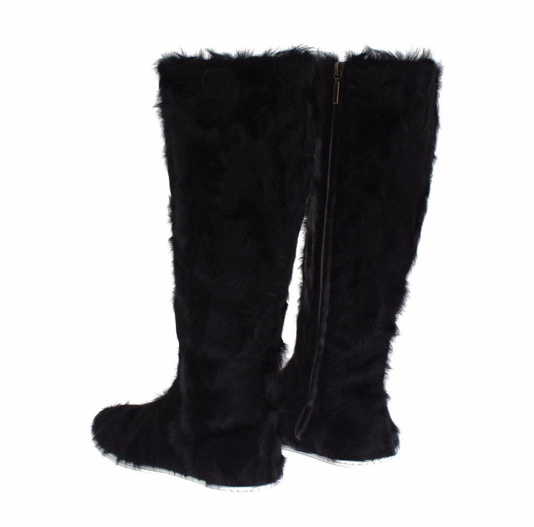 Women’s Dolce &amp; Gabbana Black Xiangao Lamb Fur Leather Boots