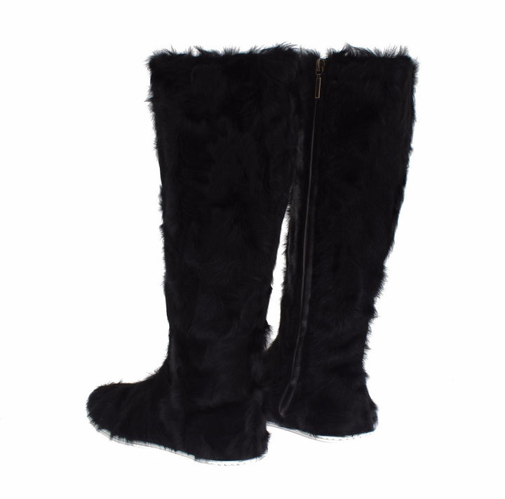Women’s Dolce &amp; Gabbana Black Xiangao Lamb Fur Leather Boots