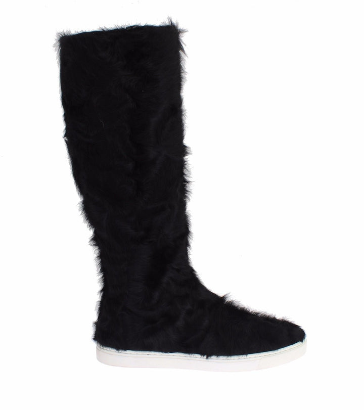 Women’s Dolce &amp; Gabbana Black Xiangao Lamb Fur Leather Boots
