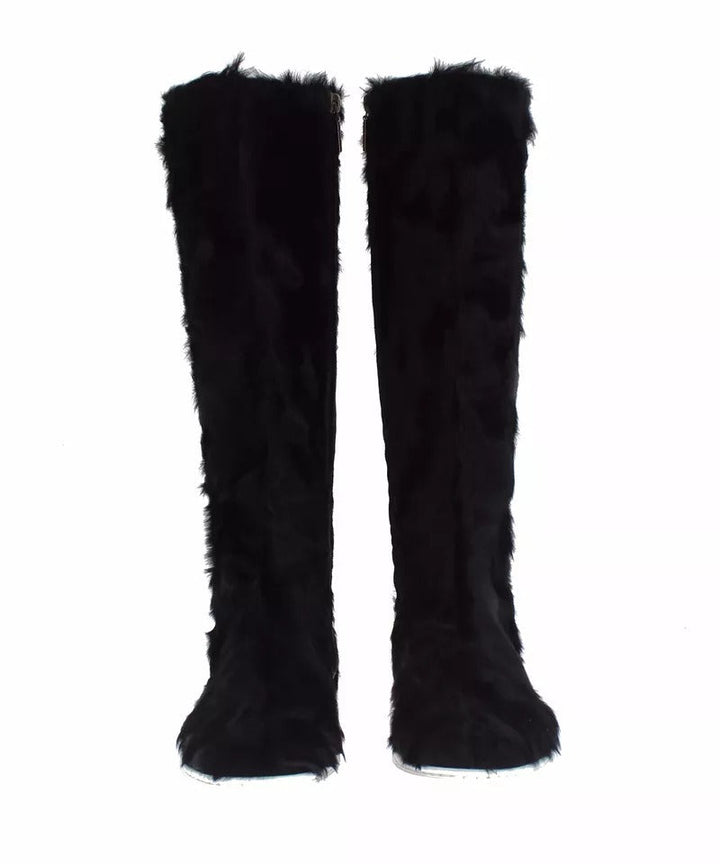 Women’s Dolce &amp; Gabbana Black Xiangao Lamb Fur Leather Boots Shoes