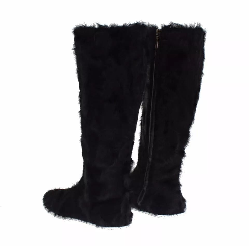 Women’s Dolce &amp; Gabbana Black Xiangao Lamb Fur Leather Boots Shoes