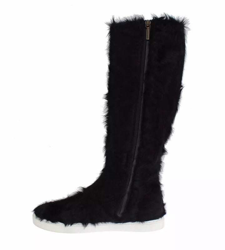 Women’s Dolce &amp; Gabbana Black Xiangao Lamb Fur Leather Boots Shoes
