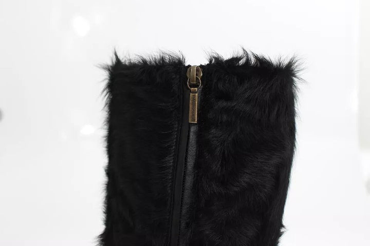 Women’s Dolce &amp; Gabbana Black Xiangao Lamb Fur Leather Boots Shoes