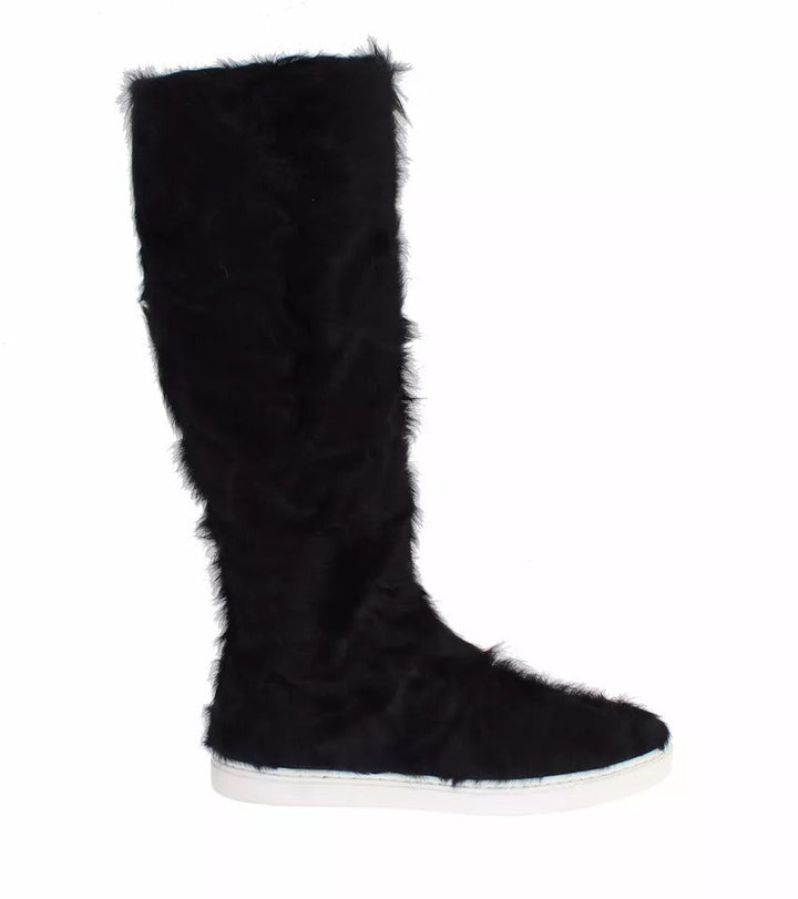 Women’s Dolce &amp; Gabbana Black Xiangao Lamb Fur Leather Boots Shoes