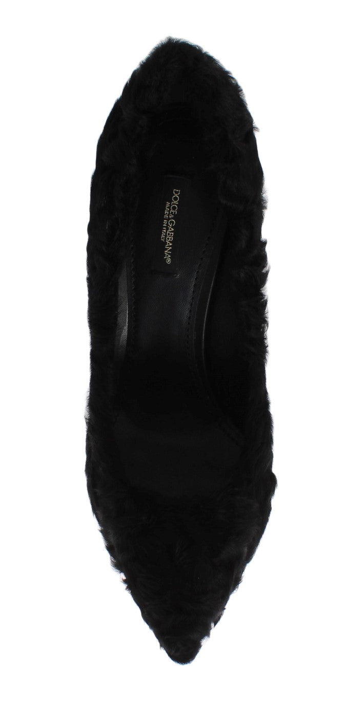 Women’s Dolce &amp; Gabbana Black Xiangao Lamb Fur Leather Pumps
