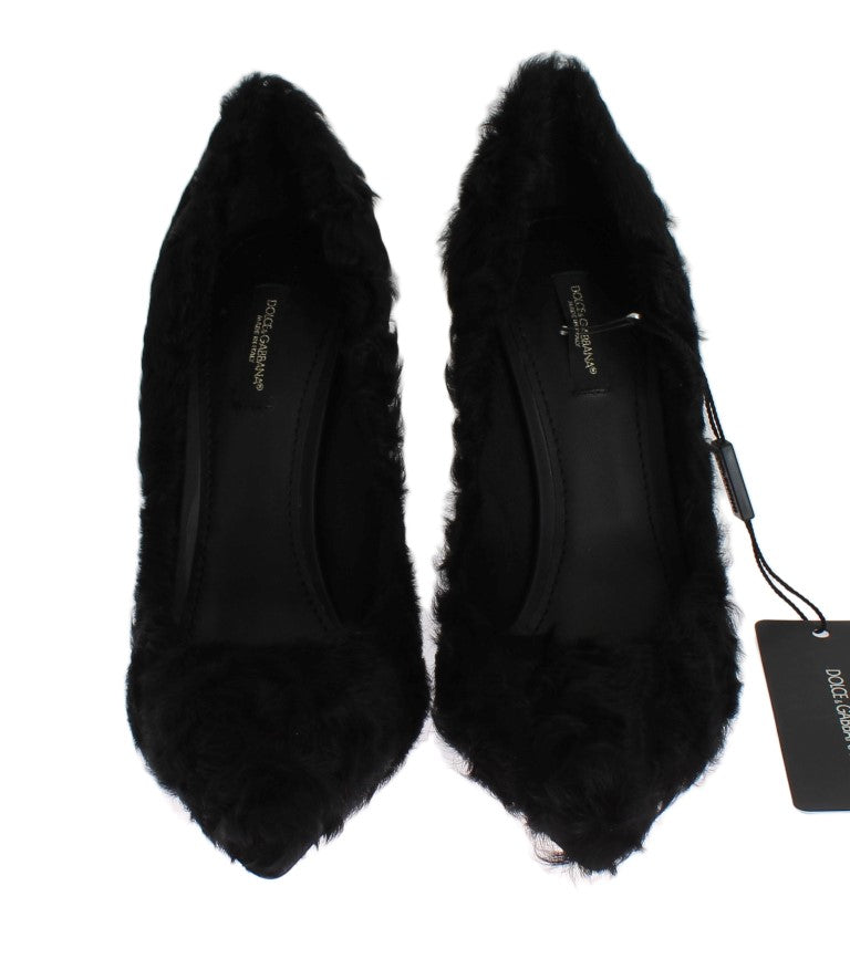 Women’s Dolce &amp; Gabbana Black Xiangao Lamb Fur Leather Pumps