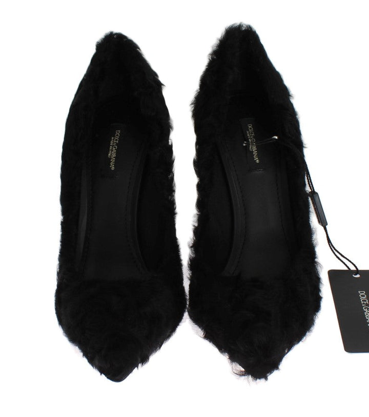 Women’s Dolce &amp; Gabbana Black Xiangao Lamb Fur Leather Pumps