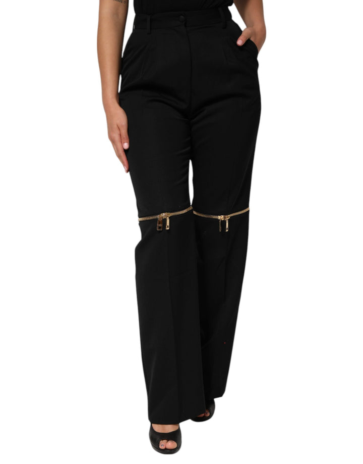 Women’s Dolce &amp; Gabbana Black Zip Detailed Wool Straight Leg Pants