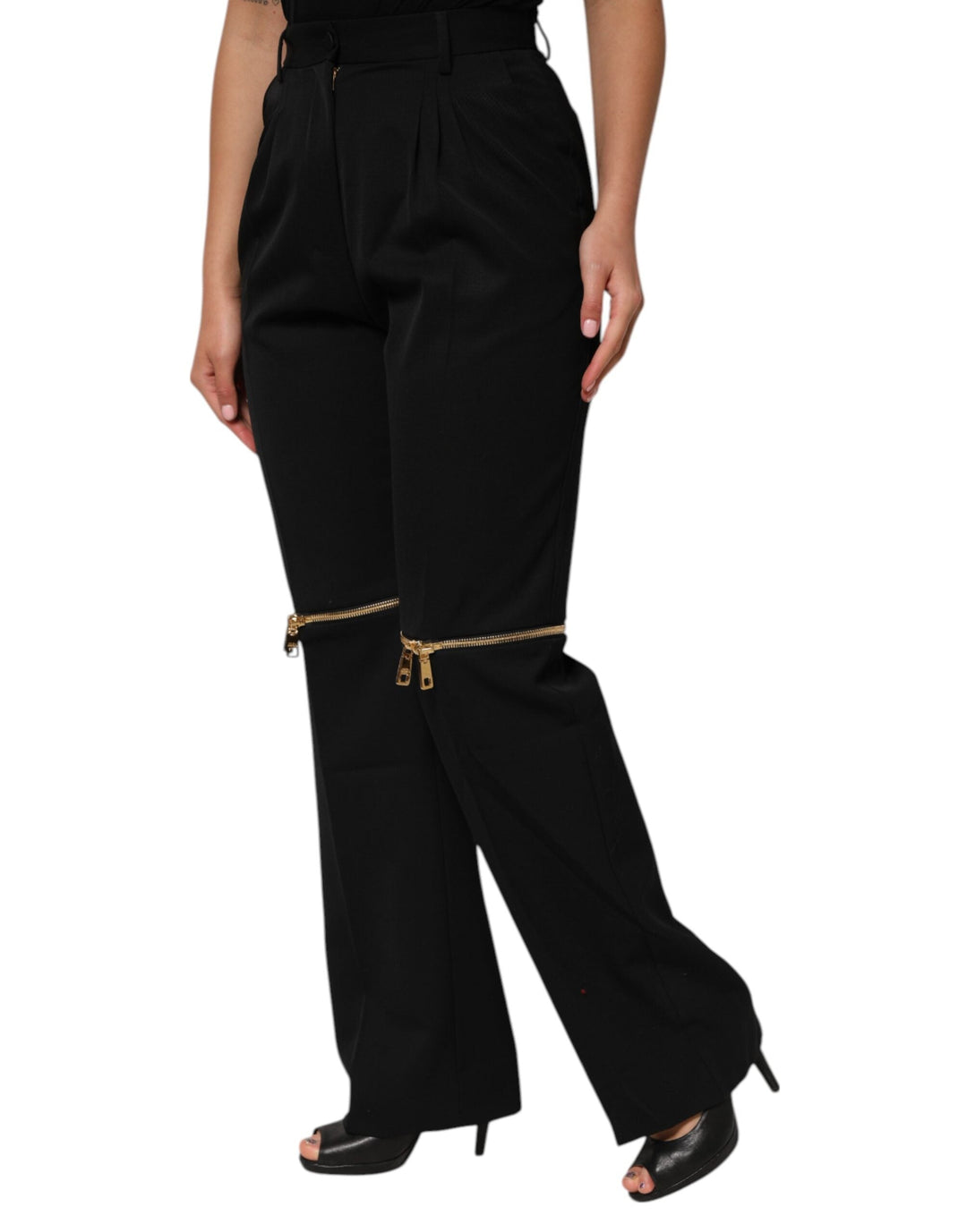 Women’s Dolce &amp; Gabbana Black Zip Detailed Wool Straight Leg Pants