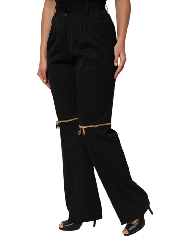 Women’s Dolce &amp; Gabbana Black Zip Detailed Wool Straight Leg Pants