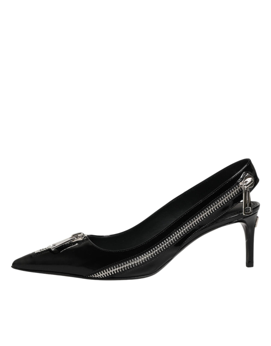 Women’s Dolce &amp; Gabbana Black Zipper Leather Heels Slingbacks Shoes