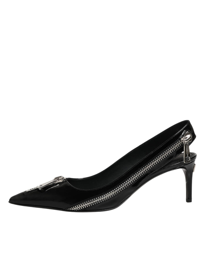 Women’s Dolce &amp; Gabbana Black Zipper Leather Heels Slingbacks Shoes