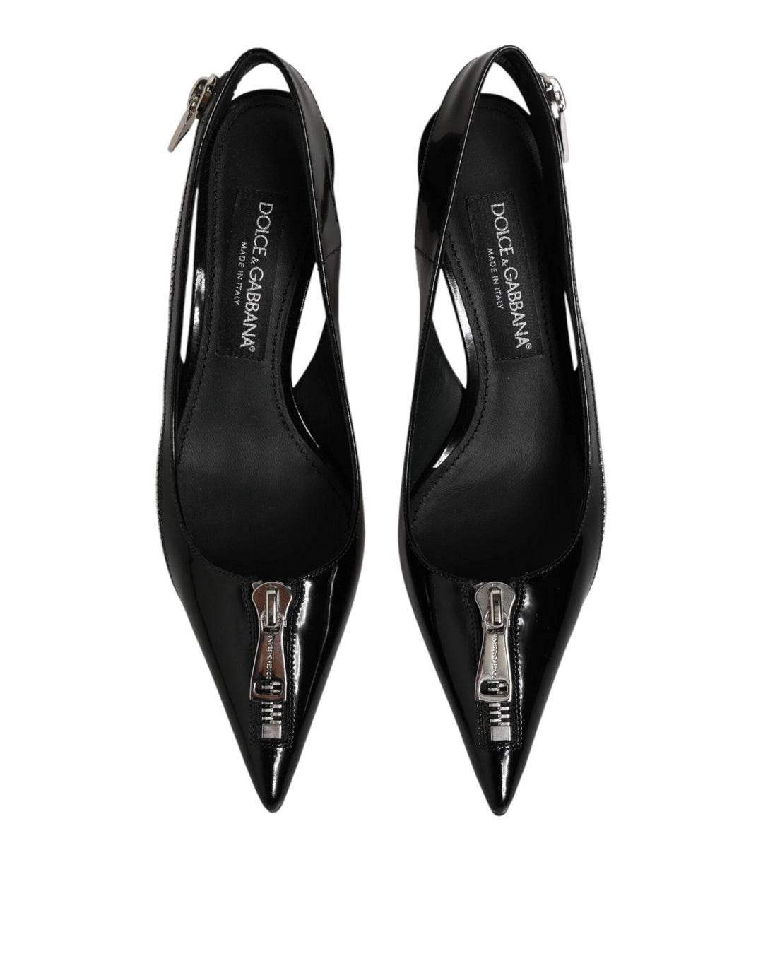 Women’s Dolce &amp; Gabbana Black Zipper Leather Heels Slingbacks Shoes