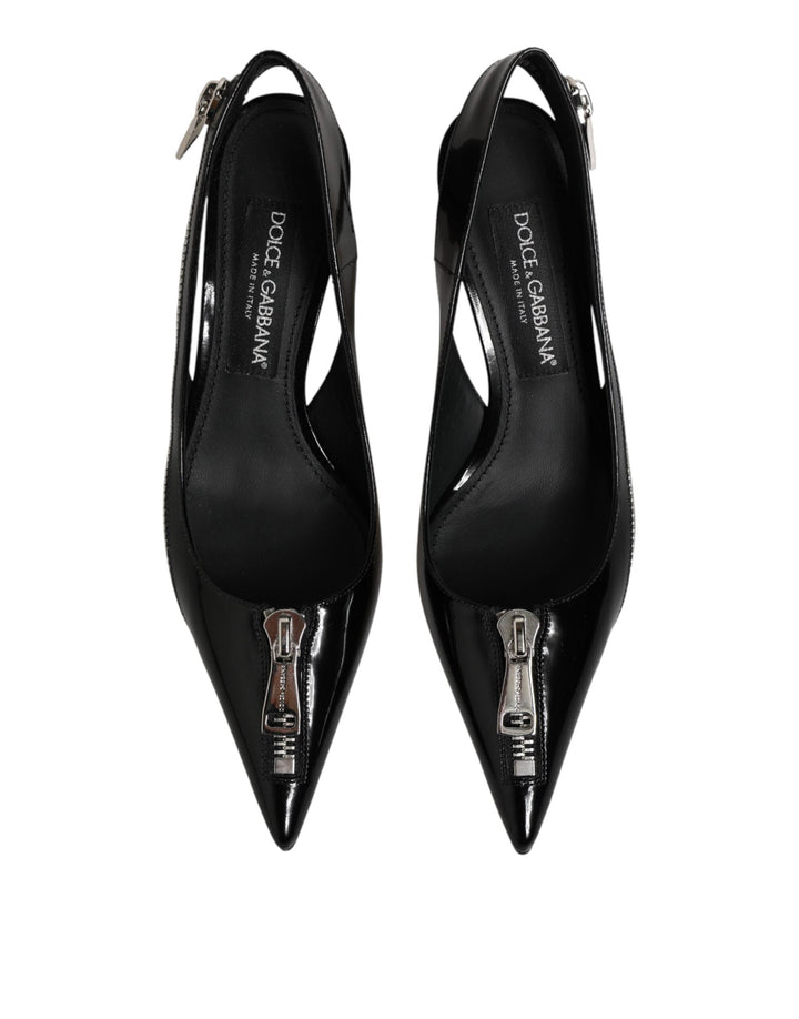 Women’s Dolce &amp; Gabbana Black Zipper Leather Heels Slingbacks Shoes