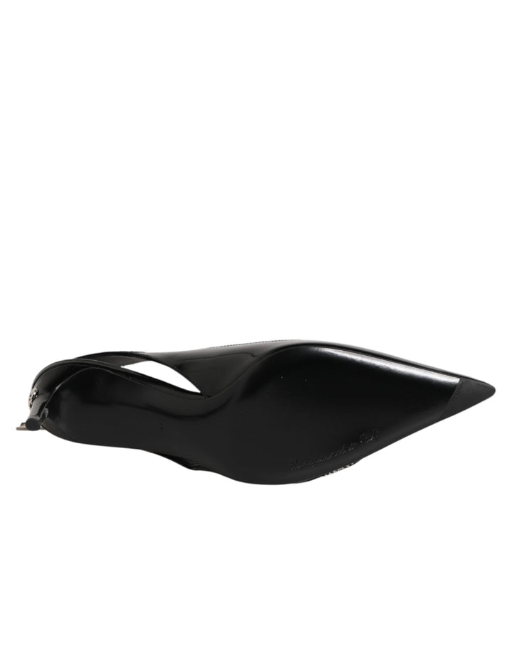 Women’s Dolce &amp; Gabbana Black Zipper Leather Heels Slingbacks Shoes