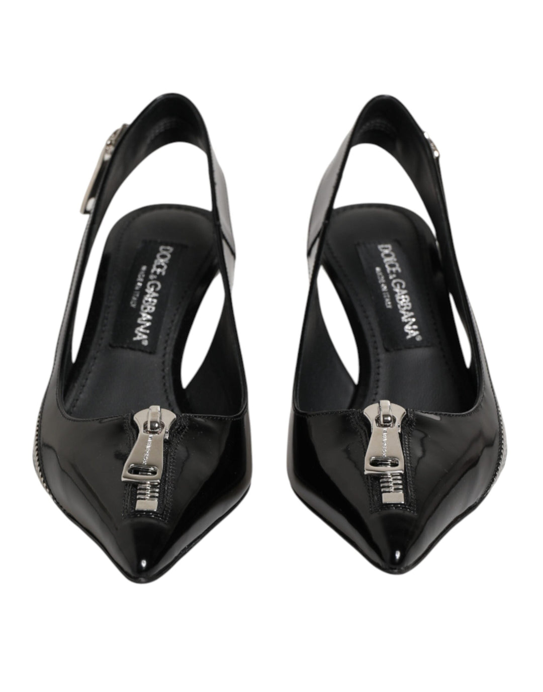 Women’s Dolce &amp; Gabbana Black Zipper Leather Heels Slingbacks Shoes