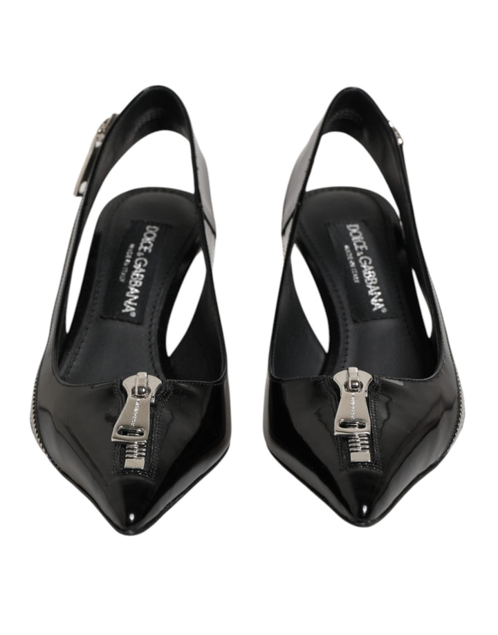 Women’s Dolce &amp; Gabbana Black Zipper Leather Heels Slingbacks Shoes