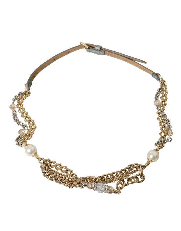Women’s Dolce &amp; Gabbana Blue Braided Gold Brass Chain Waist Belt
