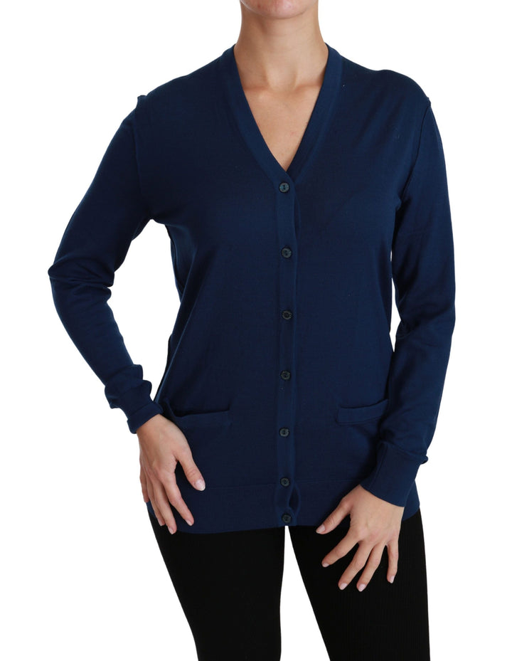 Women’s Dolce &amp; Gabbana Blue Button Cardigan Virgin Wool Sweater
