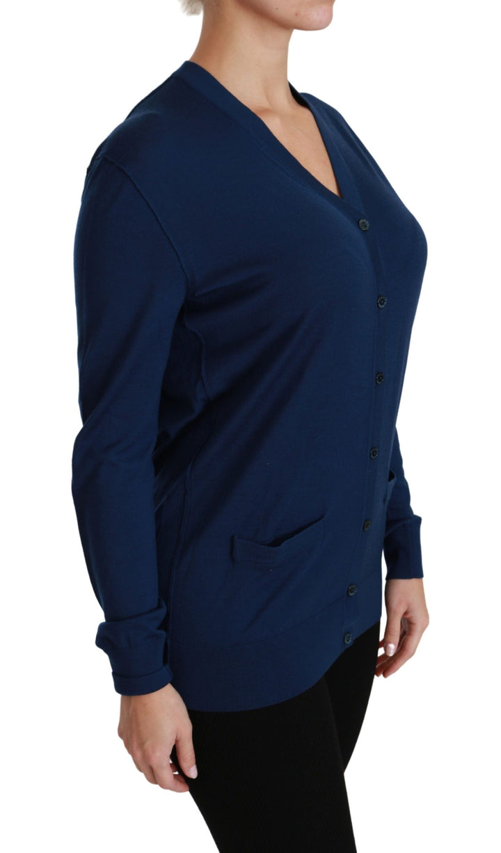 Women’s Dolce &amp; Gabbana Blue Button Cardigan Virgin Wool Sweater