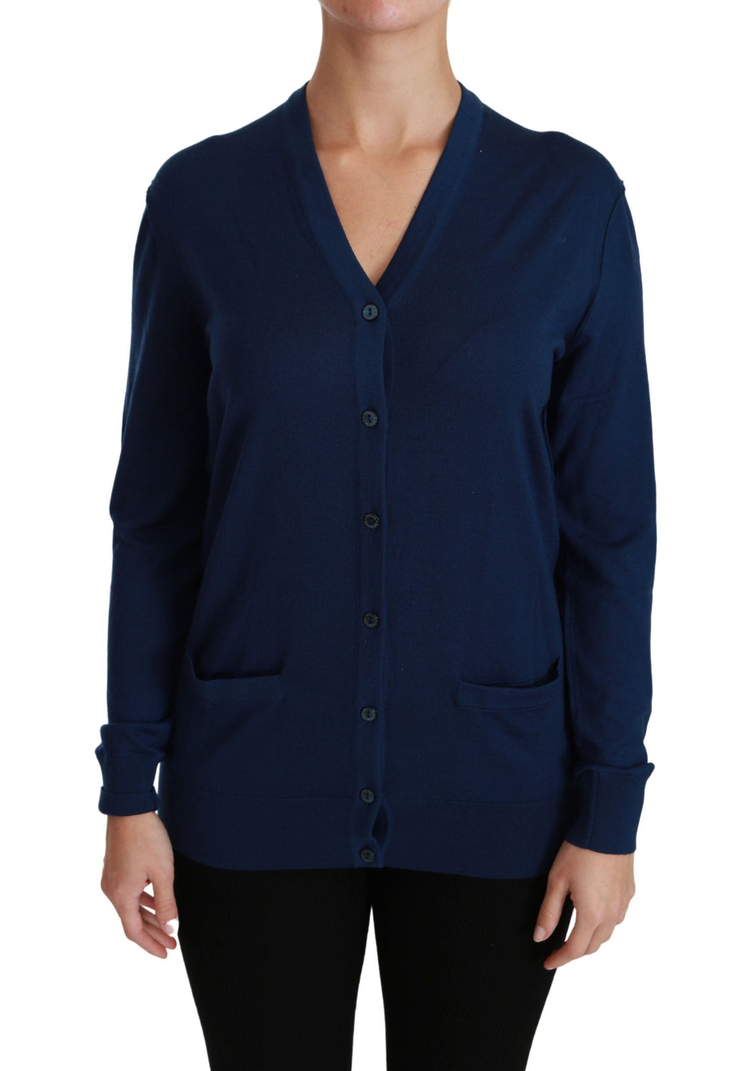 Women’s Dolce &amp; Gabbana Blue Button Cardigan Virgin Wool Sweater