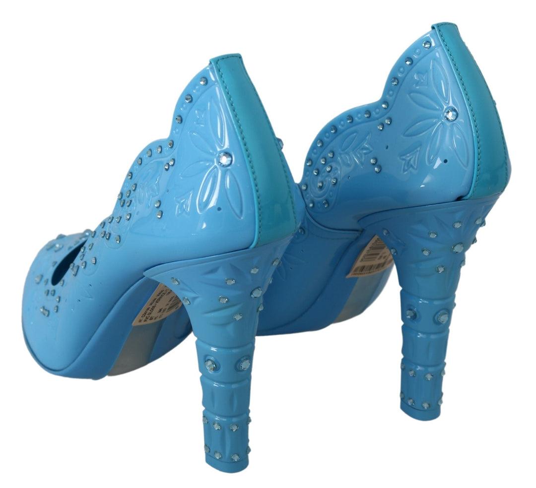 Women’s Dolce &amp; Gabbana Blue Crystal Floral Cinderella Heels Shoes