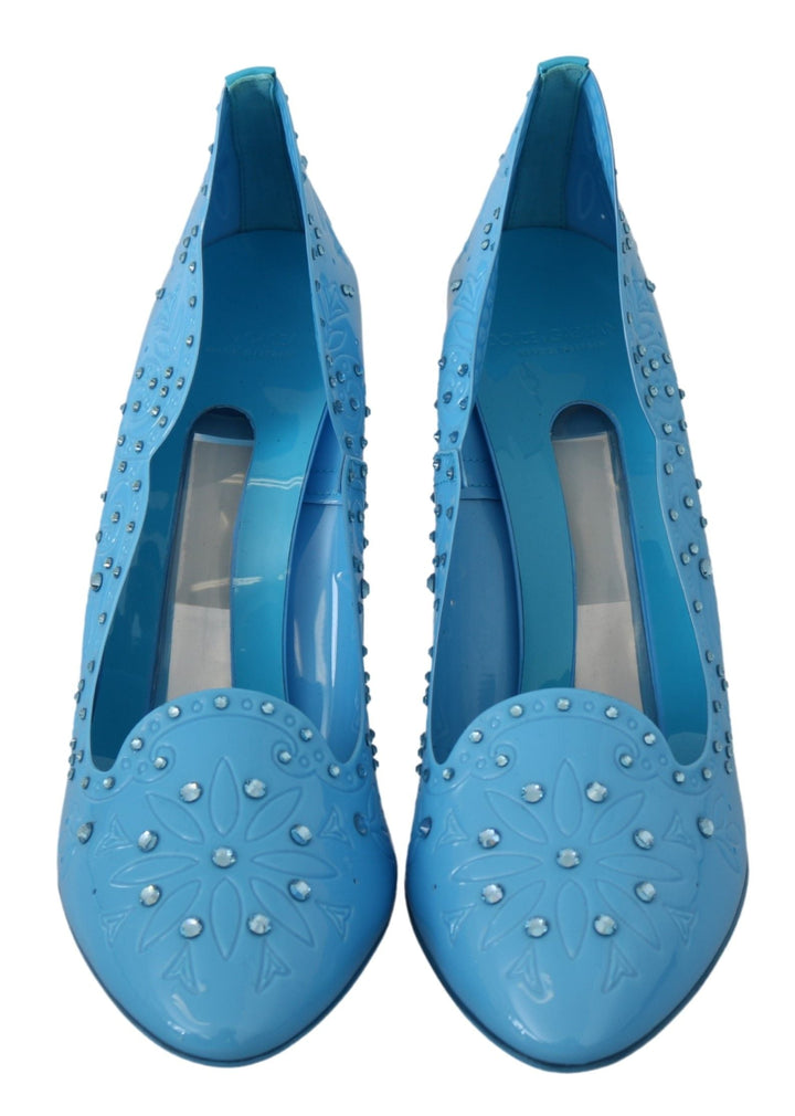 Women’s Dolce &amp; Gabbana Blue Crystal Floral Cinderella Heels Shoes