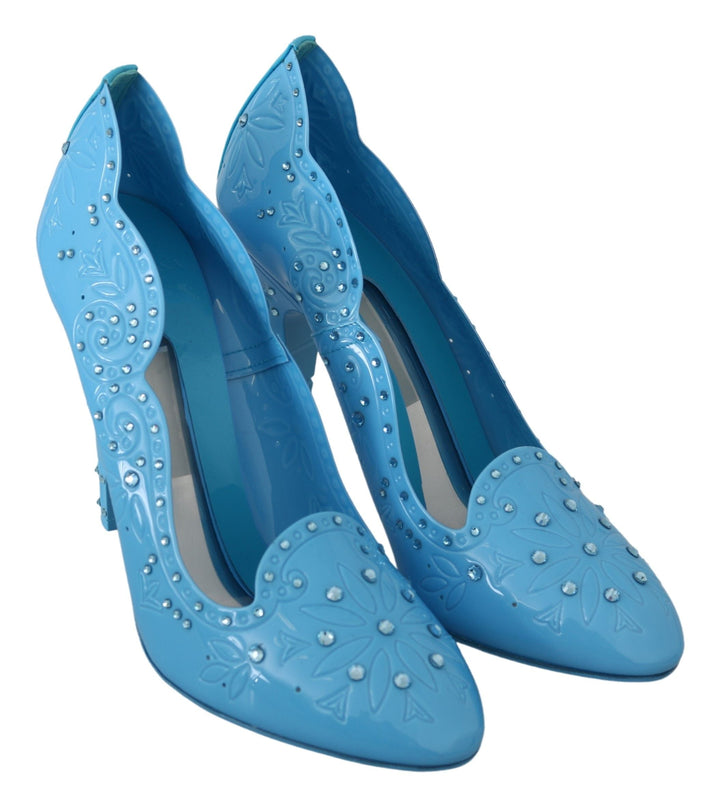 Women’s Dolce &amp; Gabbana Blue Crystal Floral Cinderella Heels Shoes