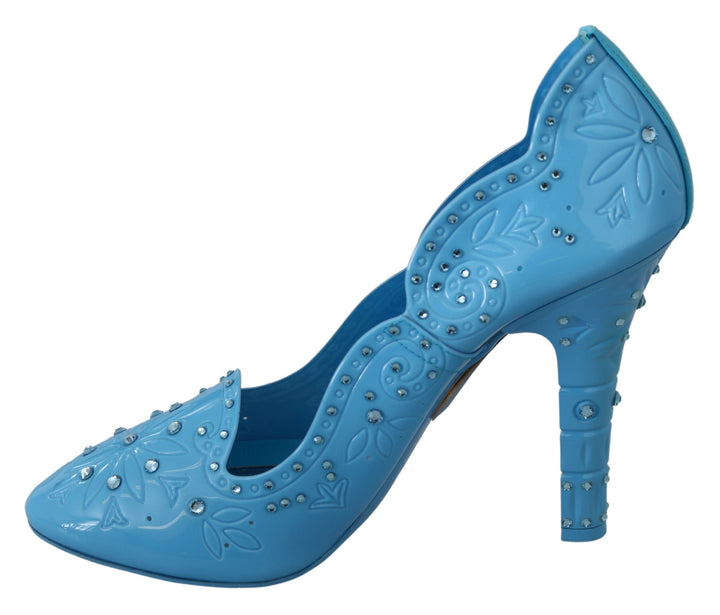 Women’s Dolce &amp; Gabbana Blue Crystal Floral Cinderella Heels Shoes