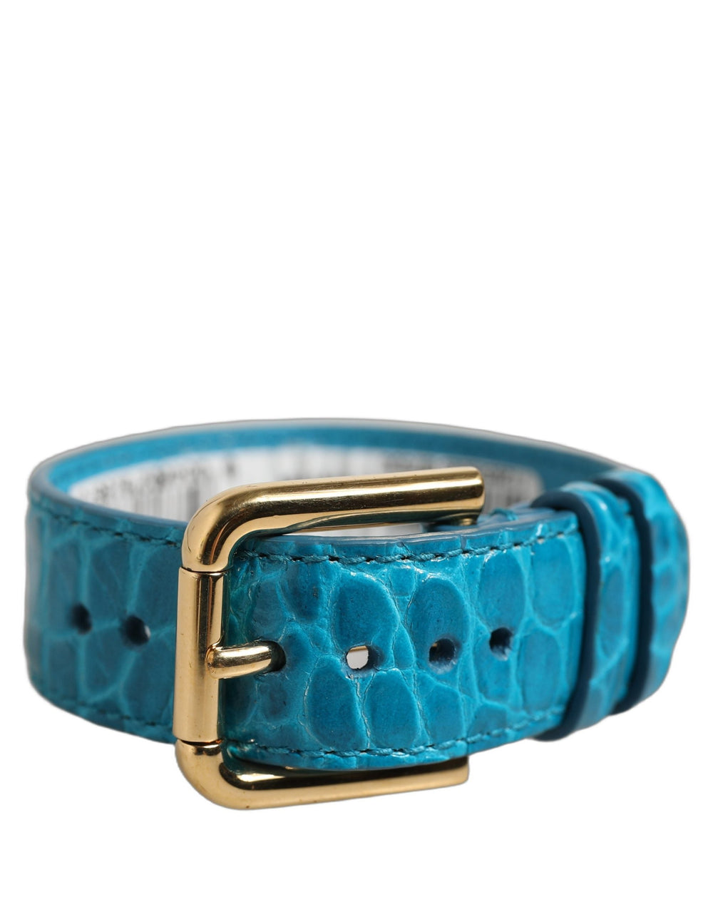 Women’s Dolce & Gabbana Blue Embossed Leather Gold Buckle Belt Strap Bracelet