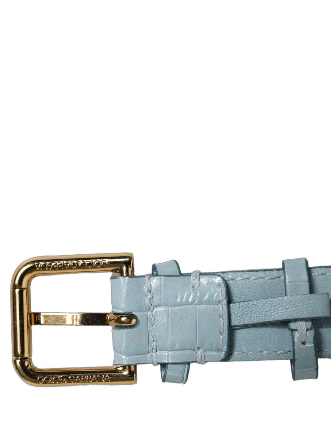 Women’s Dolce &amp; Gabbana Blue Embossed Leather Gold Buckle Belt Strap Bracelet