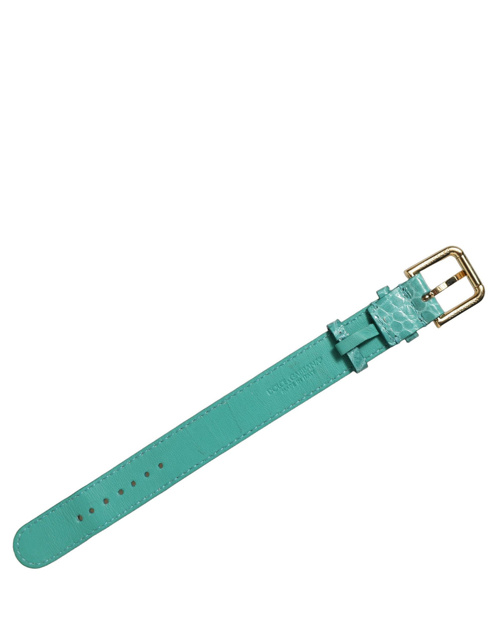 Women’s Dolce & Gabbana Blue Embossed Leather Gold Buckle Belt Strap Bracelet