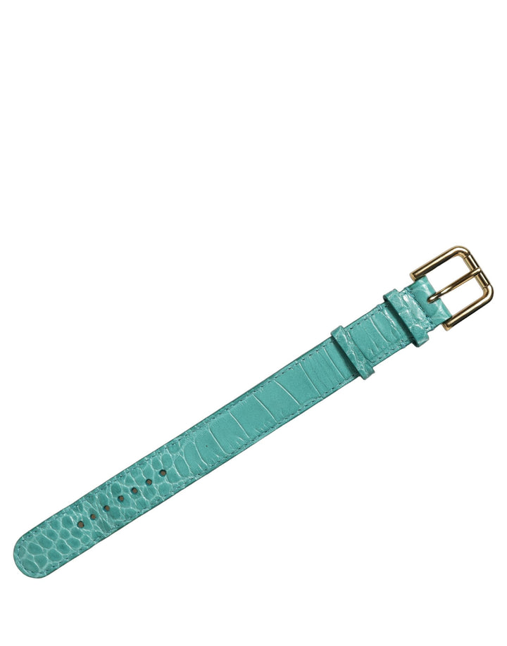 Women’s Dolce &amp; Gabbana Blue Embossed Leather Gold Buckle Belt Strap Bracelet