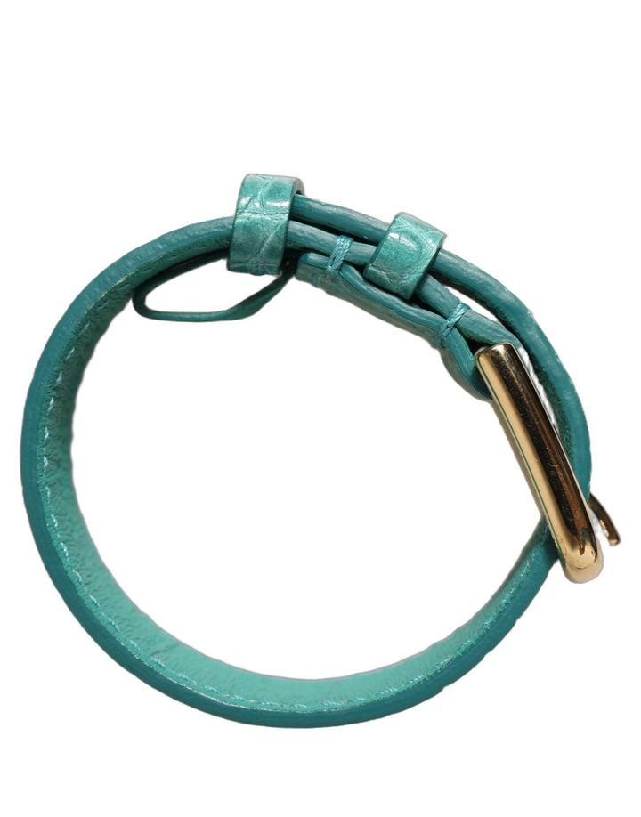 Women’s Dolce &amp; Gabbana Blue Embossed Leather Gold Buckle Belt Strap Bracelet