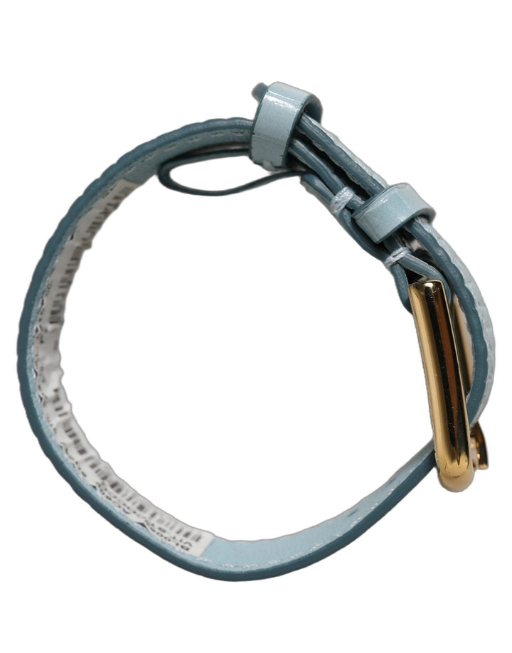 Women’s Dolce &amp; Gabbana Blue Embossed Leather Gold Buckle Belt Strap Bracelet