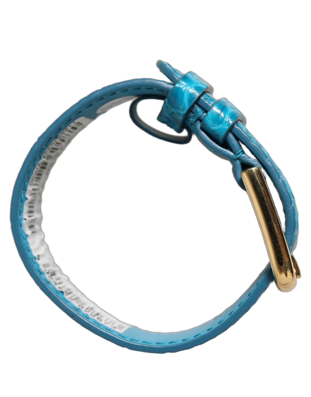 Women’s Dolce &amp; Gabbana Blue Embossed Leather Gold Buckle Belt Strap Bracelet