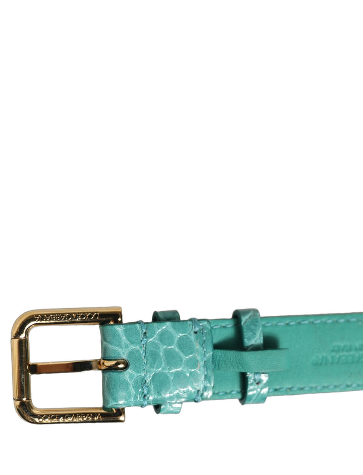 Women’s Dolce &amp; Gabbana Blue Embossed Leather Gold Buckle Belt Strap Bracelet