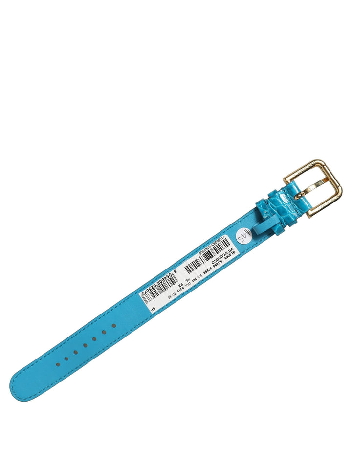 Women’s Dolce &amp; Gabbana Blue Embossed Leather Gold Buckle Belt Strap Bracelet