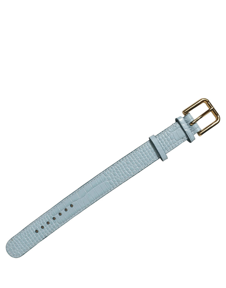 Women’s Dolce &amp; Gabbana Blue Embossed Leather Gold Buckle Belt Strap Bracelet
