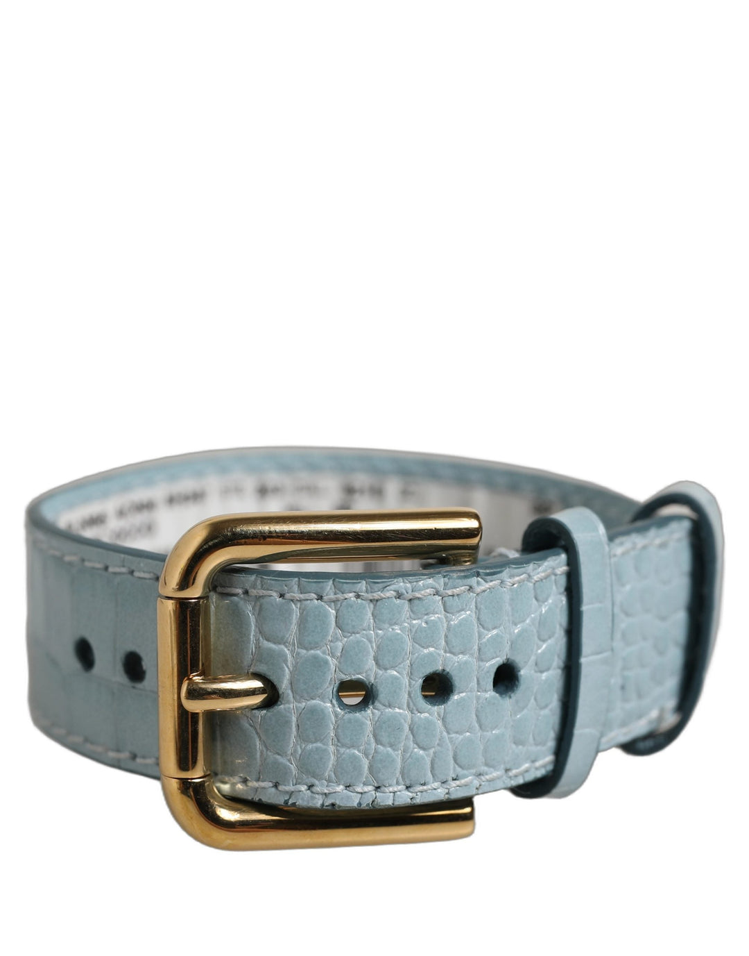 Women’s Dolce &amp; Gabbana Blue Embossed Leather Gold Buckle Belt Strap Bracelet