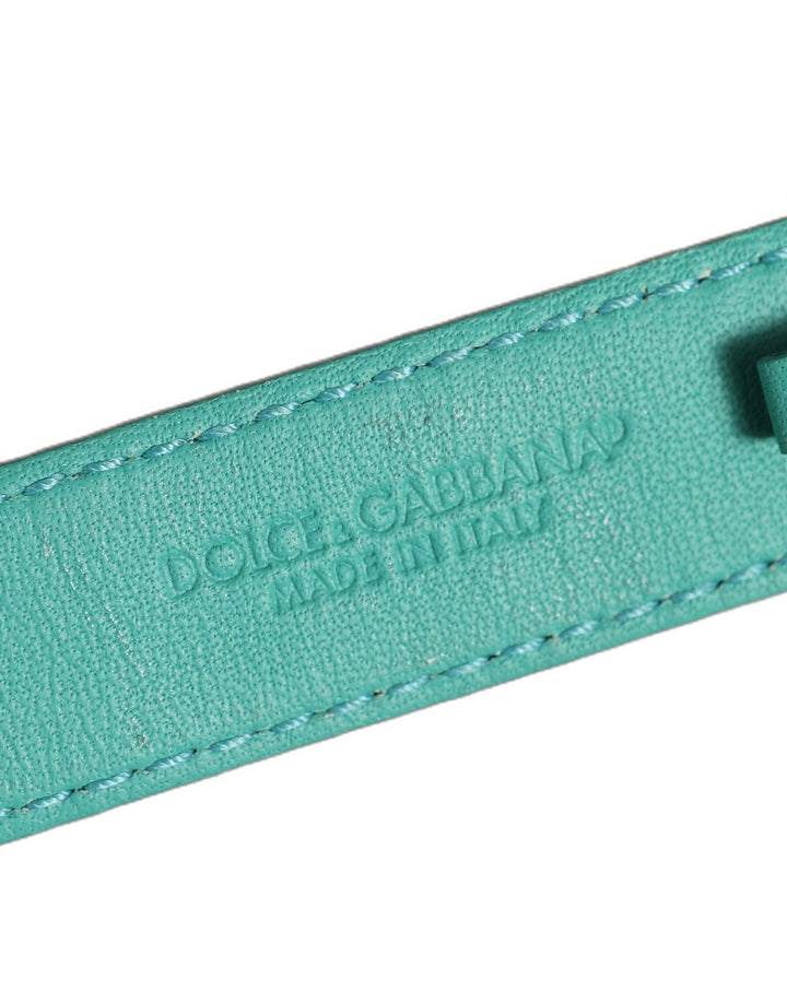 Women’s Dolce &amp; Gabbana Blue Embossed Leather Gold Buckle Belt Strap Bracelet