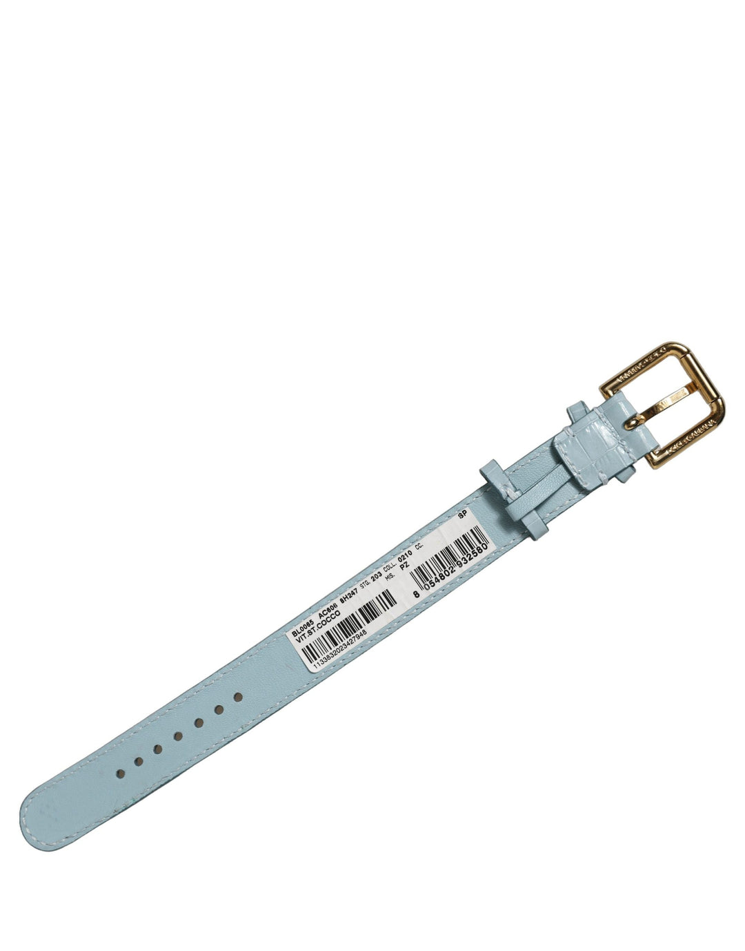 Women’s Dolce &amp; Gabbana Blue Embossed Leather Gold Buckle Belt Strap Bracelet