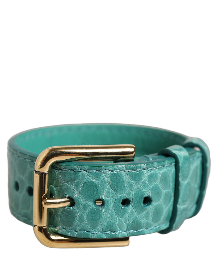 Women’s Dolce &amp; Gabbana Blue Embossed Leather Gold Buckle Belt Strap Bracelet