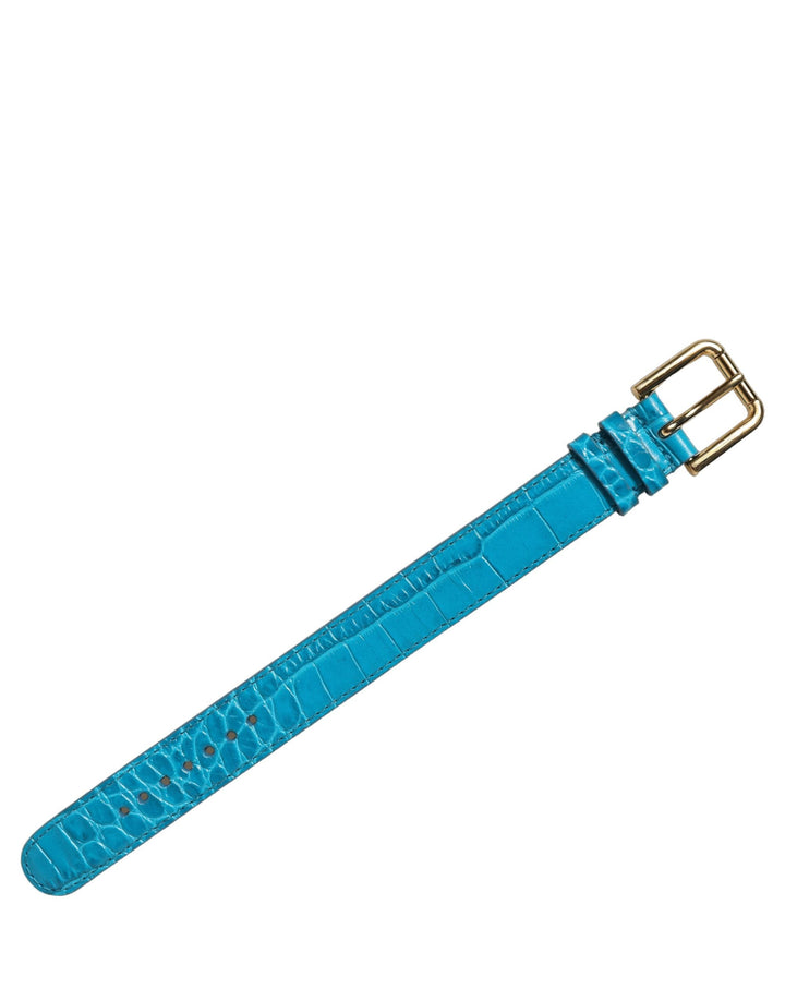 Women’s Dolce &amp; Gabbana Blue Embossed Leather Gold Buckle Belt Strap Bracelet