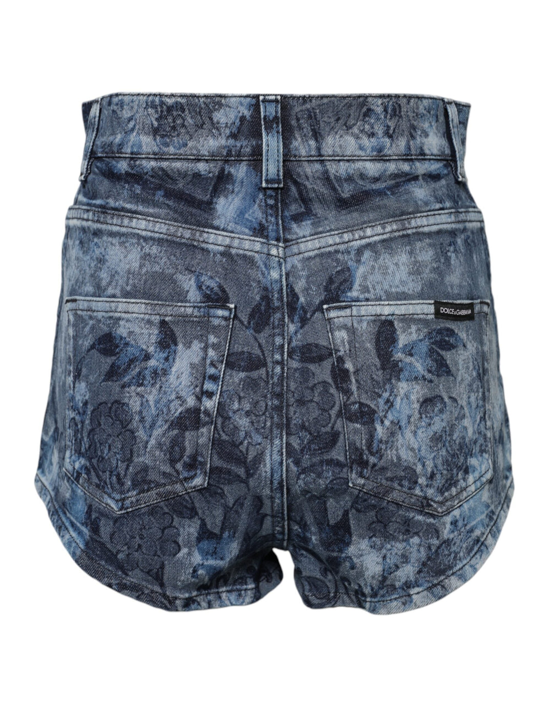 Dolce &amp; Gabbana Blue Floral Print Denim Cotton Hot Pants Shorts