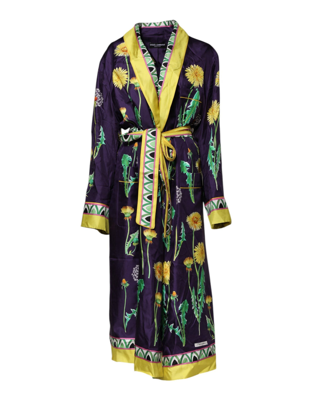 Women’s Dolce & Gabbana Blue Floral Print Silk Long Sleeves Wrap Robe