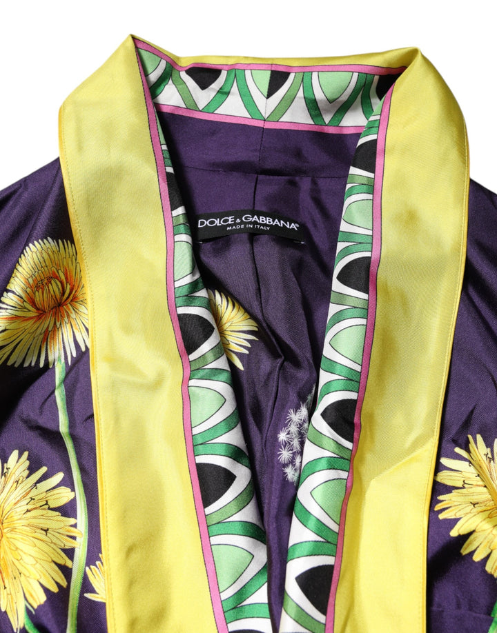 Women’s Dolce &amp; Gabbana Blue Floral Print Silk Long Sleeves Wrap Robe